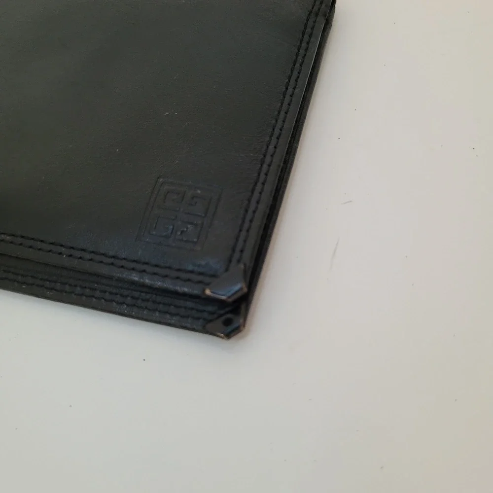 Givenchy Vintage Black Leather Long Bifold Wallet 4G Logo Paris Mens Womens